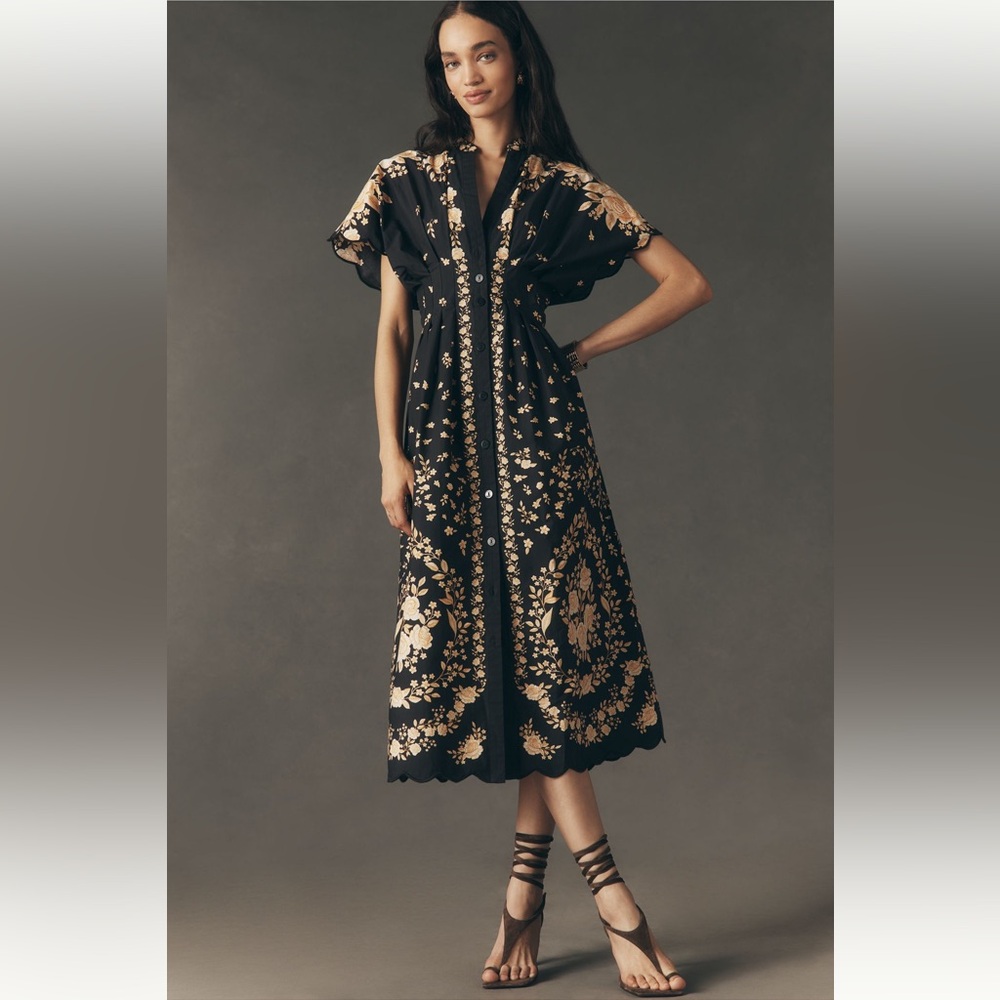 FARM Rio Black Maxi Dress with Gold Floral Print